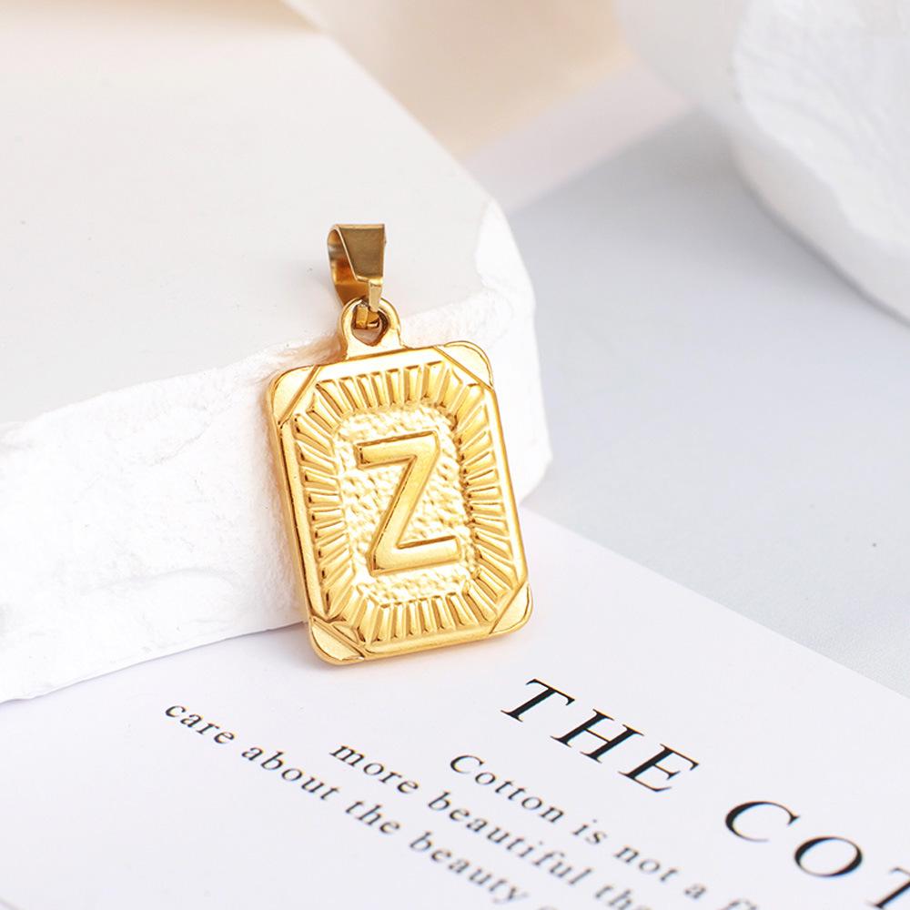 New Electroplated Square Copper Plate English Letter Pendant - Handmade Gold Medal Design.