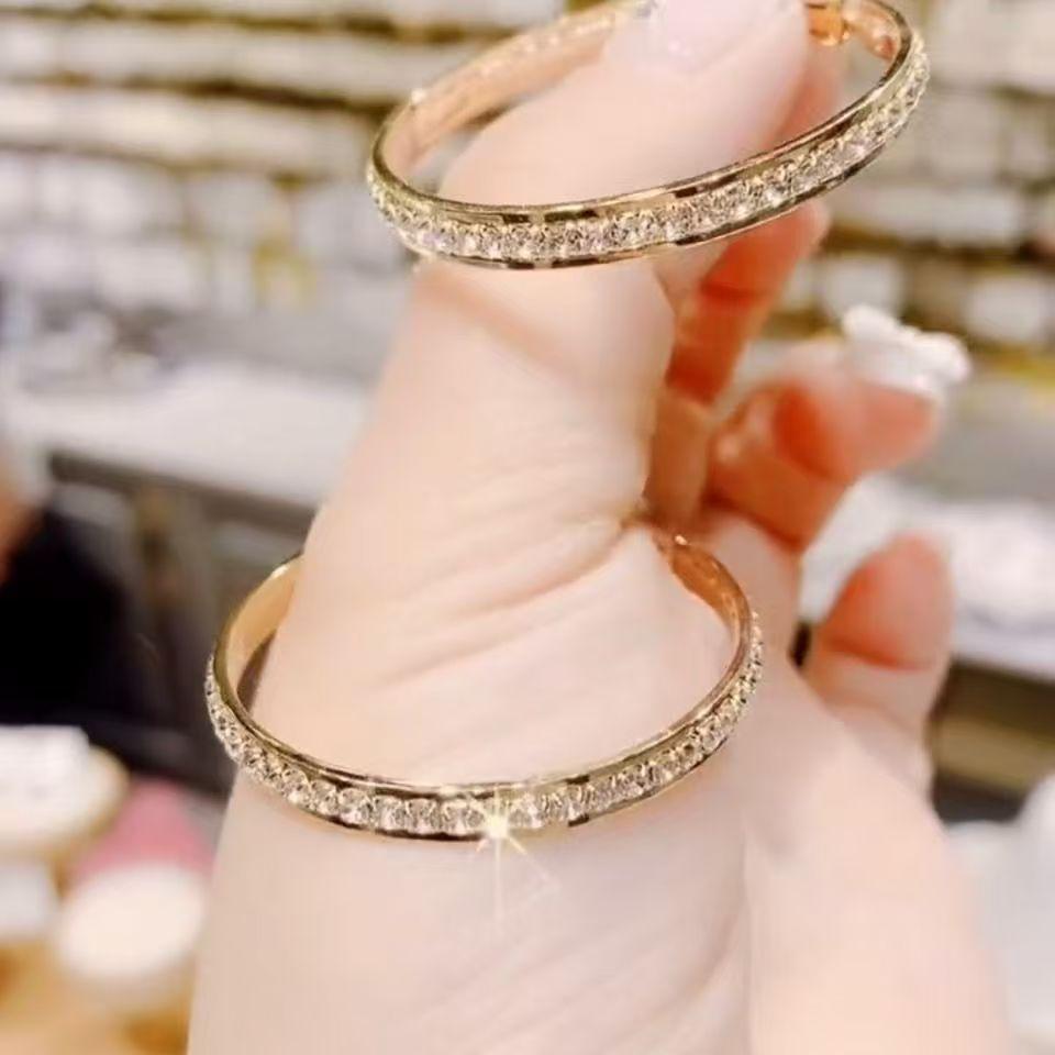 Cercei Large Hoop Earrings 925 Sterling Silver with Zirconia Diameter 4.0cm Gold Color with Jewelry Box