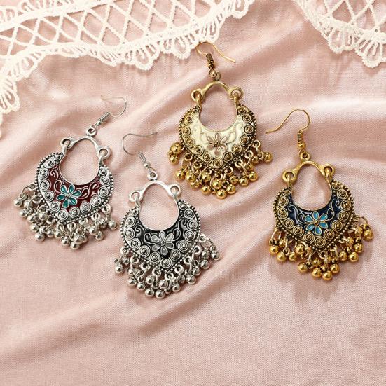 Bohemian Women Flower Bells Tassel Enamel Hook Earrings Party Banquet Jewelry