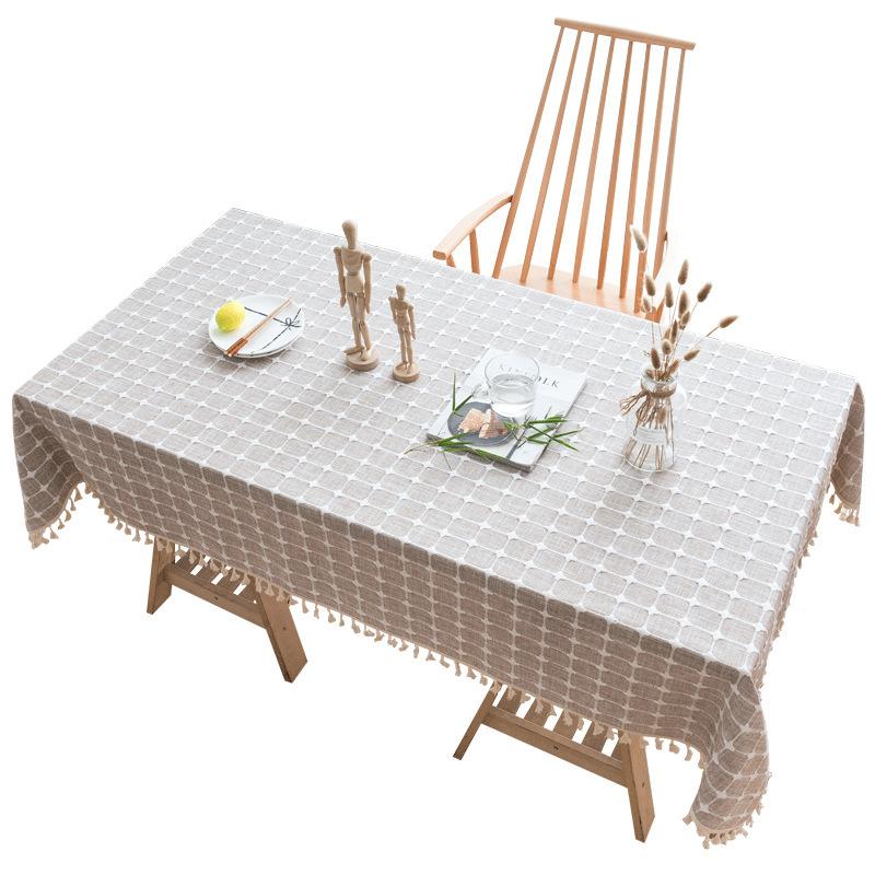 Stylish And Simple Embroidery Plaid Dining Table Cloth Fabric Cotton And Linen Small Fresh Home Living Room Rectangular Coffee Table Dining Mat
