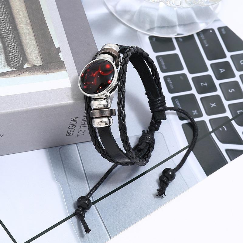 Leuchtendes Zwölf Sternbilder Kunstedelstein Armband ;Perlenseil PU-Leder 12 Sternzeichen Gewebtes Armband