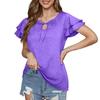 Women's V-Neck T-Shirt with Double Layer Sleeves and Tie Front, Casual Summer Blouse for Women, Loose Fit Short Sleeve Top