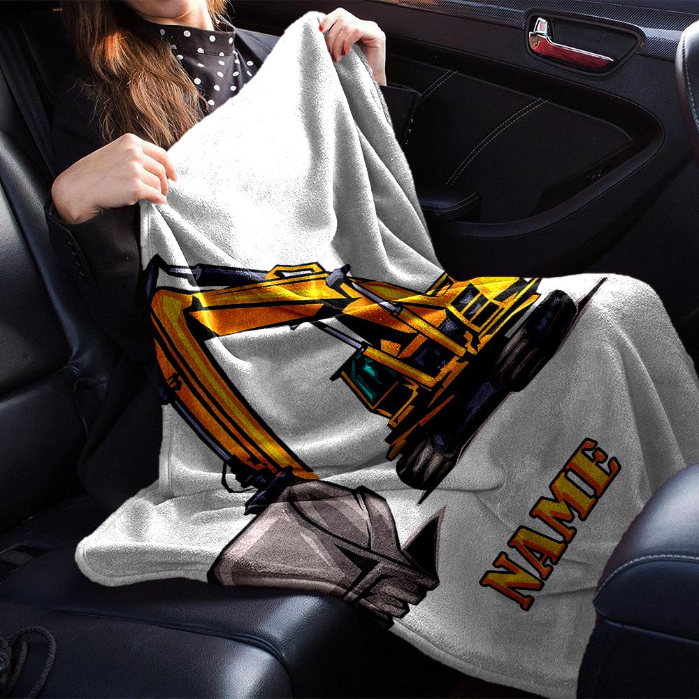 Custom Name excavator Theme Printed Blanket - Perfect for Couch, Bed, Travel & Outdoor Use | Machine Washable, Cozy & Durable.