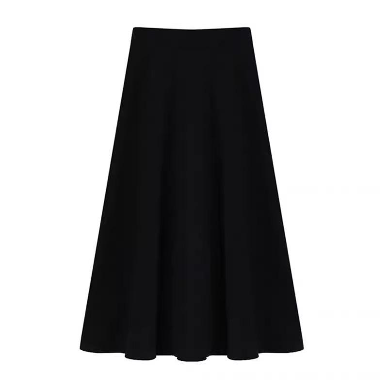 Large High-Waist A-Line Skirt for Women - 2024 Spring, Medium-Length, Black, Fashionable Korean Style Umbrella Skirt