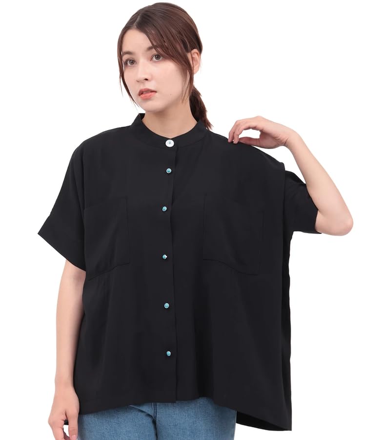 Titicaca Concho Button Simple Short Band Free OSJBD154 Women's Cool-to-the-Touch Shirt, Design, Sleeve, Collar, Size, Black,