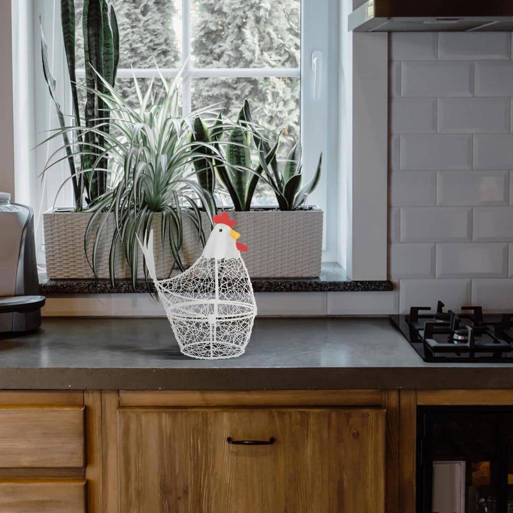 ABOOFAN Chicken Wire Egg Basket Egg Holder Farmhouse Rustic Vintage Rooster Decor Wire Basket for Collecting and Countertop Egg Storage (White)