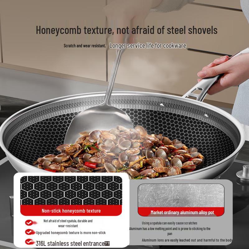 KOBACH 34cm 316L Stainless Steel Honeycomb Non-Stick Frying Pan