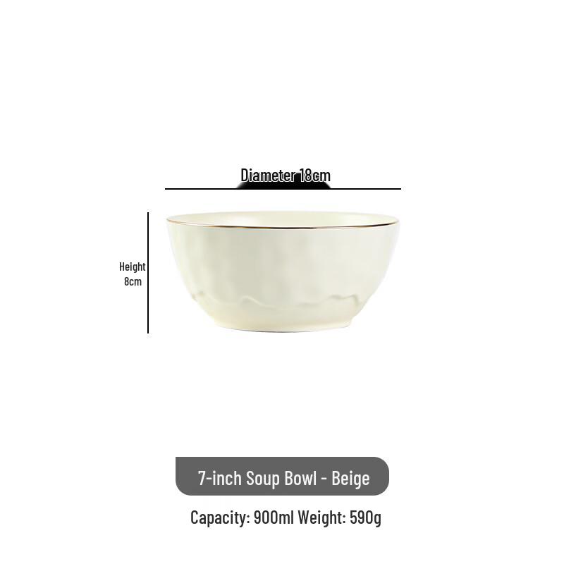 Zhishi Nordic Gold Rim 7-inch Ceramic Soup Bowl