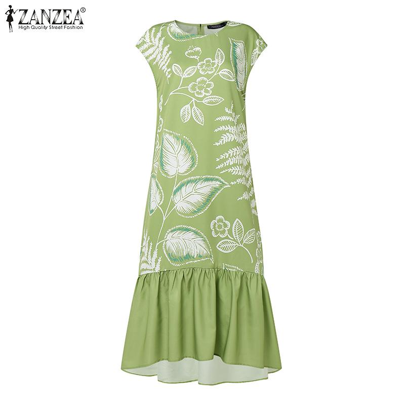 ZANZEA Women Casual Round Neck Loose Casual Sleeveless Print Dress