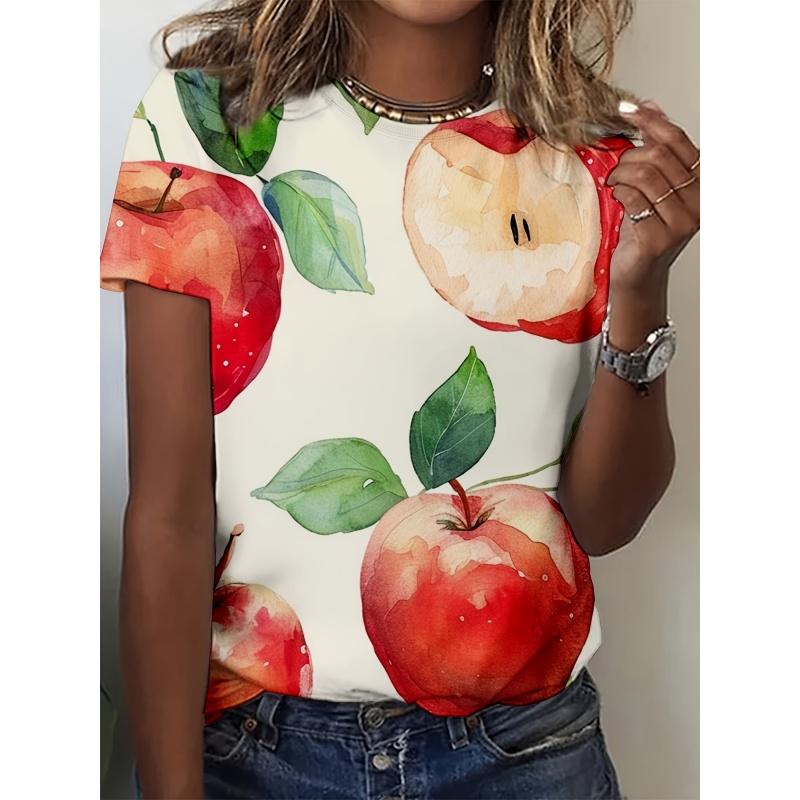 3D printed clover cat women s T-shirt with apple butterfly pattern T-shirt XS