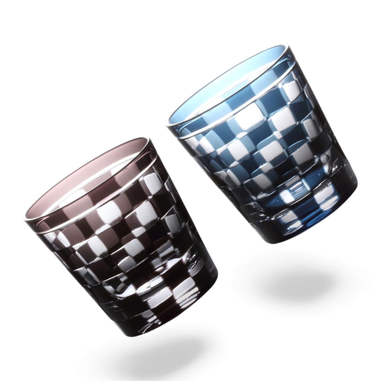 

Dinner Luxe Cut Glass Pair Rock Glasses Cups 260cc Ichimatsu Purple Ink Blue Kouga Takumi-fu 85xH90mm & PNO.333453