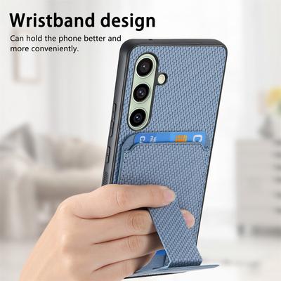 Für Samsung Galaxy S25+ Hülle Kartenhalter Carbon Fiber Texture Leder beschichtete TPU Telefonabdeckung