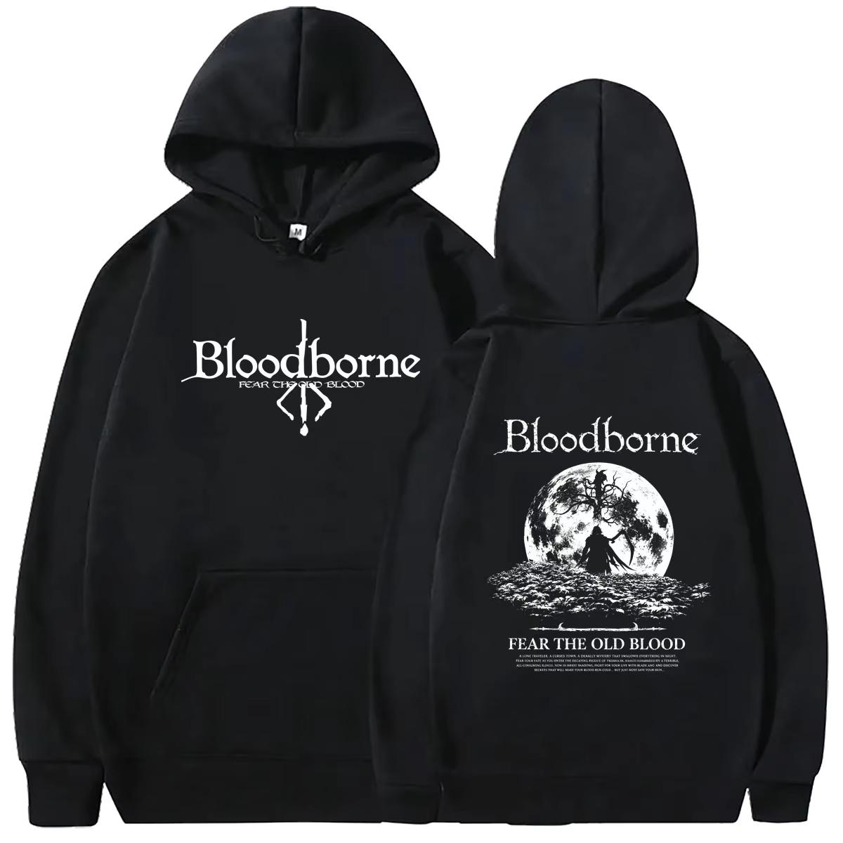 2026 Weiches Baumwoll-Sweatshirt Spiel Bloodborne Fear The Old Blood Grafik-Hoodie Herren Damen Lässig Horror-Stil Kapuzenpullover M black