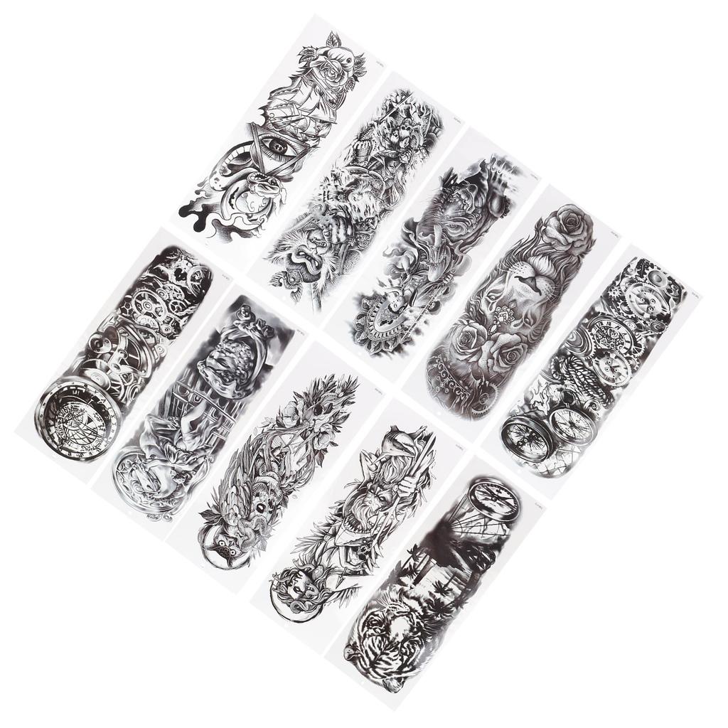 10pcs Full Sleeve Temporary Tattoos Waterproof Long Lasting Fake Tattoo Stickers Set