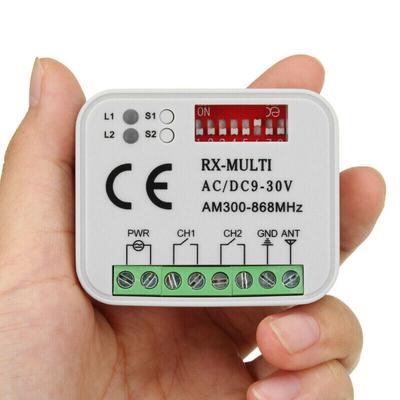 Rx-Multi-Empfänger-Schalter-Controller Ac/Dc 9V-30V 2 Kanäle 300Mhz bis 868Mhz Garagentor/Tor-Fernbedienungsempfänger