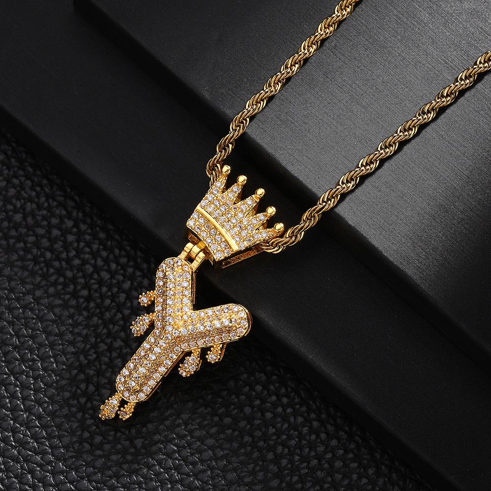 TEMU Hot Selling Fashion Versatile Crown Copper Set with Zircon, 26 English Letter Pendant Necklace, Unisex, Small Market