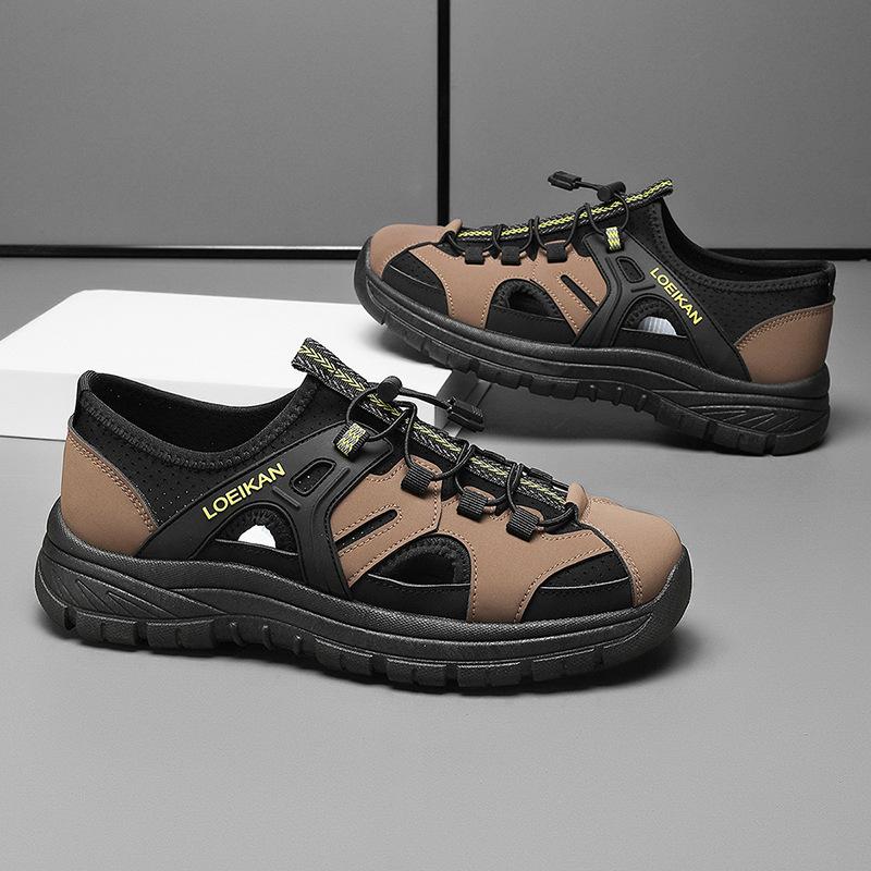 

Пляжные сандалии, мужская летняя верхняя одежда, мужская дышащая полая толстая подошва, шнуровка, цветная литьевая мужская повседневная обувь 48