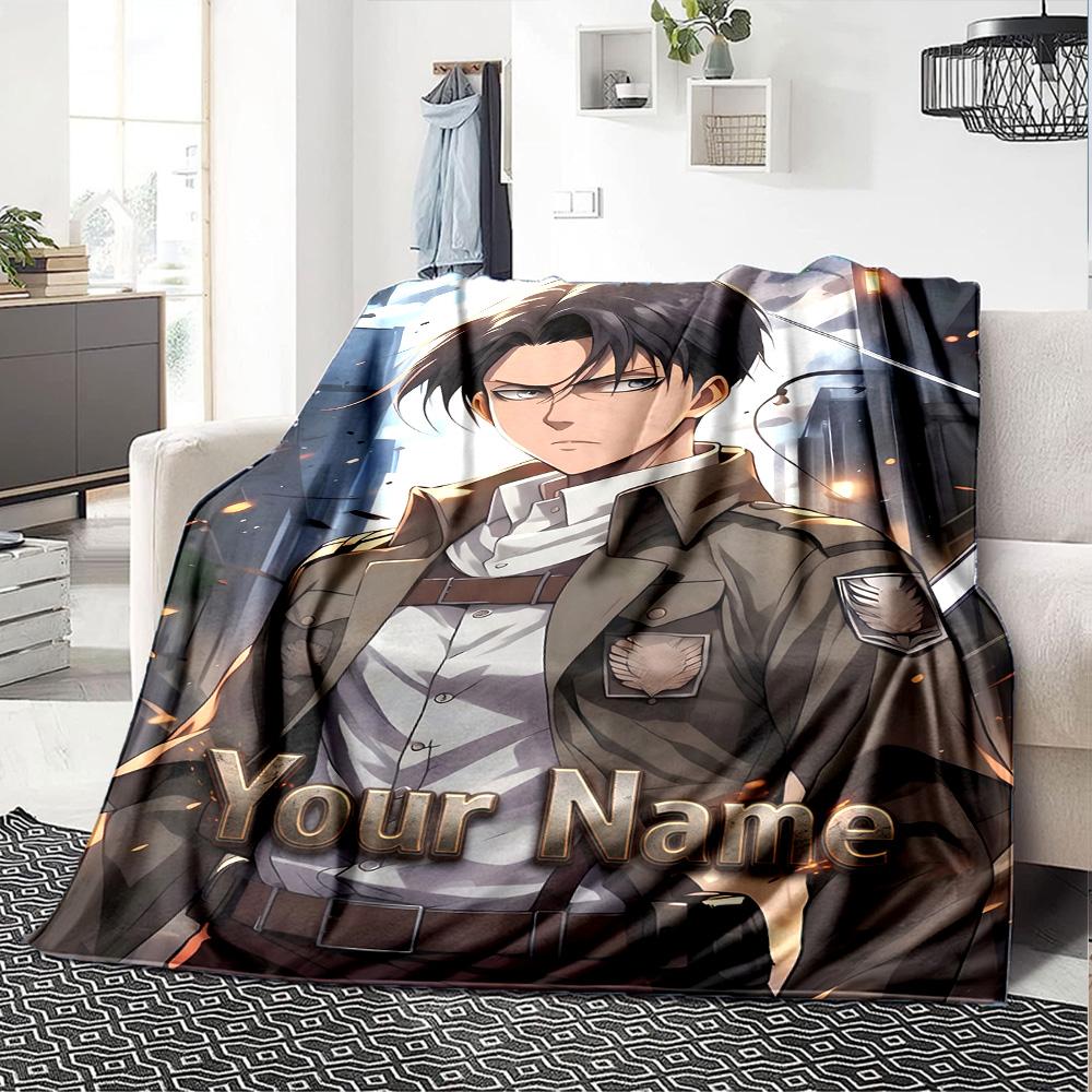 1pc Attack on Titan Blanket with Custom Name, Gift, for Men and Women, Soft Blanket, Good for Sofa Bed Couch Travel, Lightweight Flannel Blanket