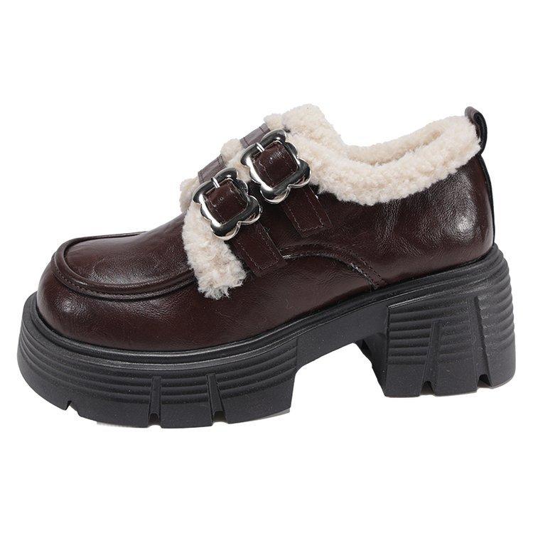 

[Ушилай] Лоферы на толстой подошве с бархатной пряжкой, женские, осень 2025, новая коллекция, обувь для работы в британском стиле 40 коричневый