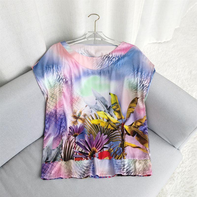 Last One At a Loss Special Offer Summer High-Grade Silk Short Sleeve Loose Western Style New Print Mulberry Silk Top