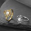 Fashion Hollow Lotus Ring with Transparent Rhinestone Flower of Life Stainless Steel Women's Ring Couple Ring Jewelry Gift