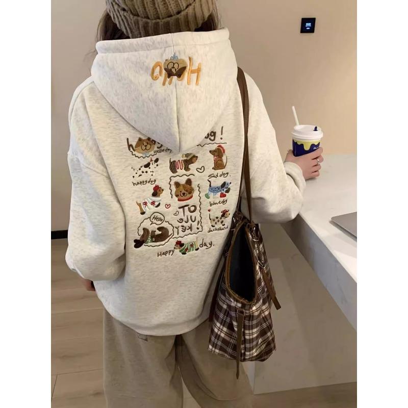 Sweater women's model, fleece and thicker brand feeling in autumn and winter, showing thin milk fu lazy