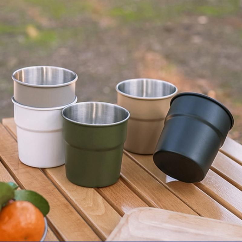 300ml Portable Camping Drink Cup Stackable Coffee Cup Tourist Tableware Outdoor Stainless Steel Tea Cup Picnics Utensils