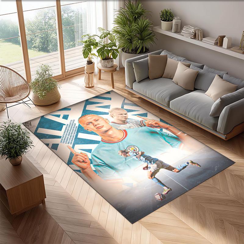 Erling Haaland Printed Flannel Area Rug Non Slip Soft Polyester Floor Carpet Indoor Decor Mat for Bedroom Living Room Sofa