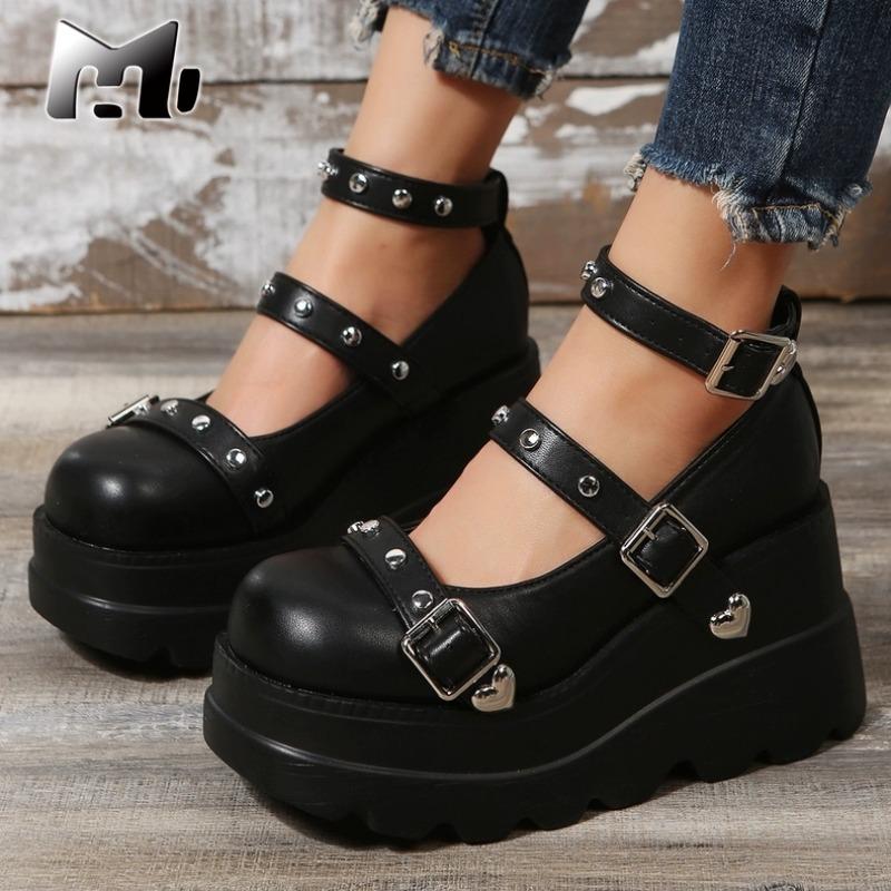 Fashion Women Ankle Boots 2025 New Wedge Ladies Boots Trend Luxury High Heel Platform Shoes Classic Belt Buckle Punk Lolita Shoes Women