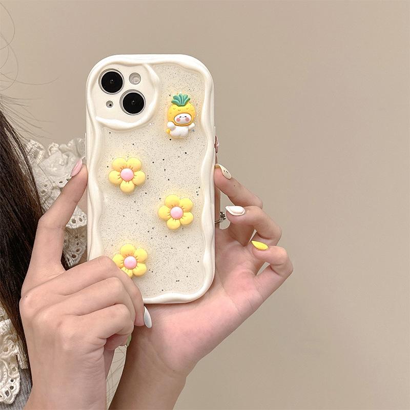 Glitter Donut Phone Case for IPhone17 Promax Flower Red Panda Cat for Apple 14 Fully Wrapped Anti-Fall 13