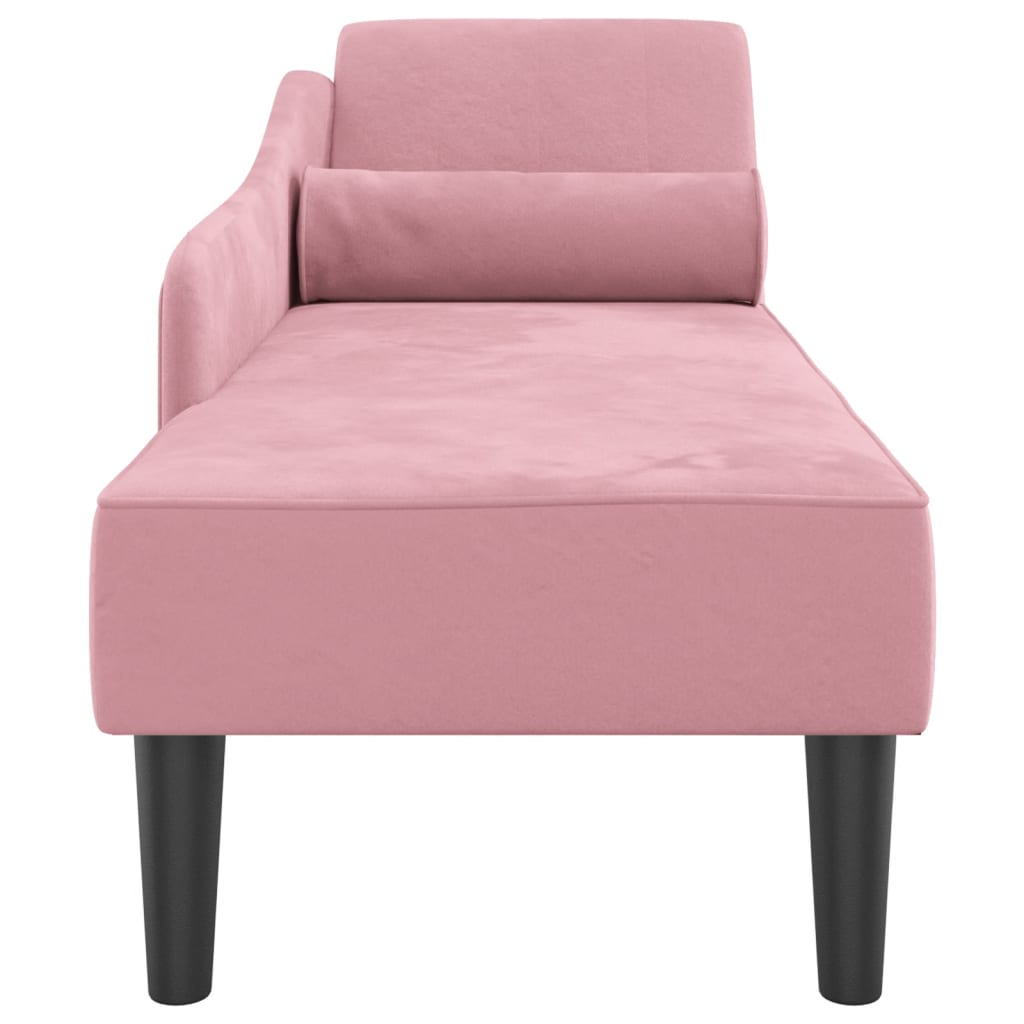 Pink Velvet Chaise Longue with Cushion
