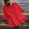 Women's Retro Casual Petticoat Summer Solid Color Cotton Linen Top Half Sleeve Round Neck Splicing Shirt Hollow Top