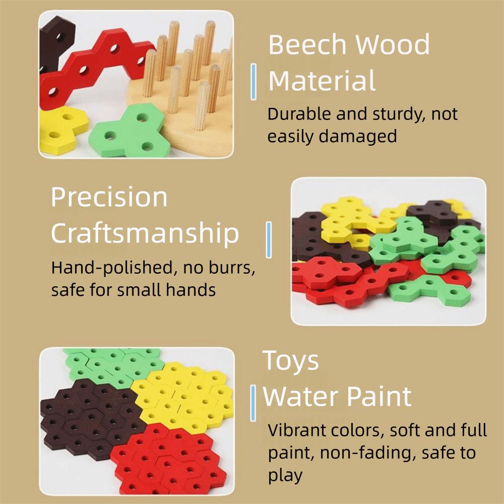 Hexagonal Sleeve Column 3D Burger Puzzle Toy Wood Blocks Montessori Stacking Toys  for Kids