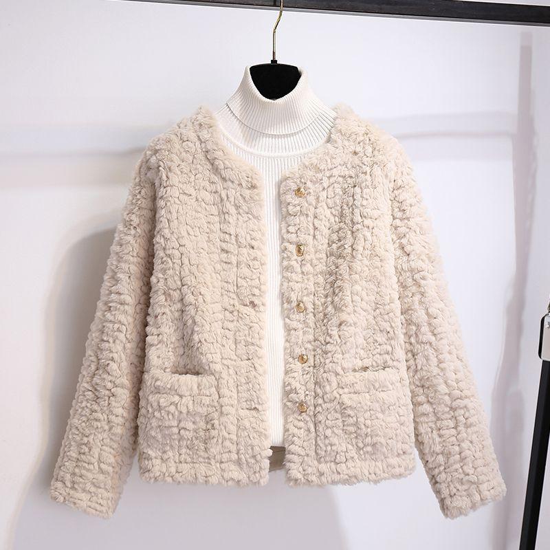 Little Lamb Fur Coat Women's Autumn and Winter Fur One-piece Short Jacket