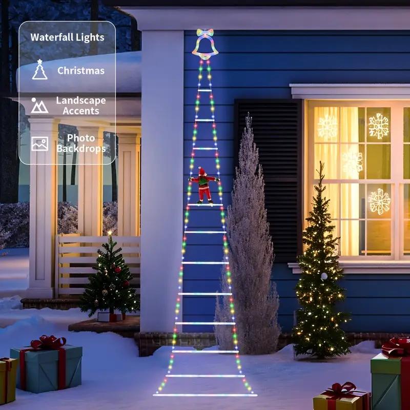 1.7m/3m LED Christmas Santa Climbing Ladder Lights Outdoor 3m Christmas Decorative Ladder Track Light with Santa Claus Xmas 2025