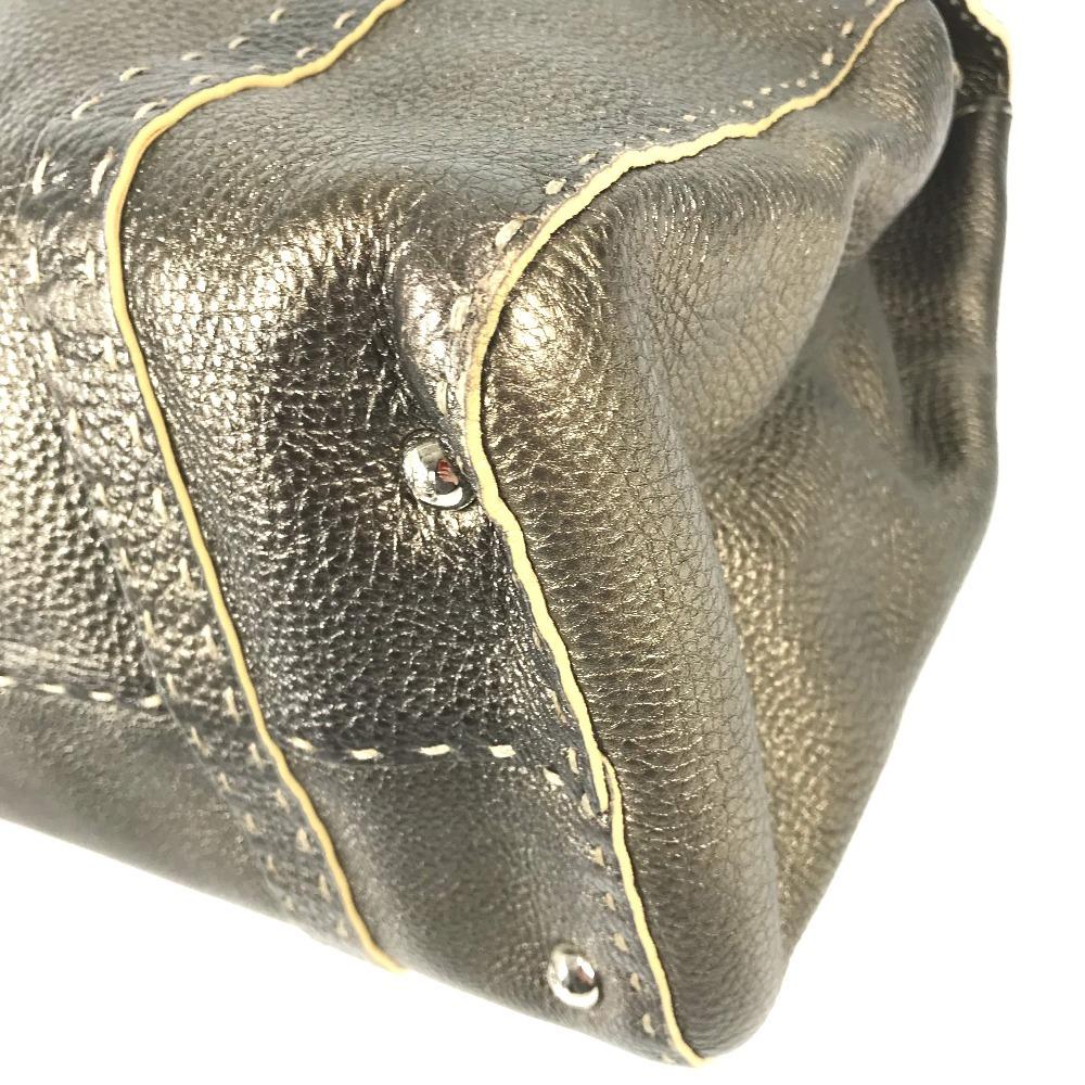 Fendi Selleria Stitch Tote Bag Flap Hand Bag Leather Metallic Gold Based
