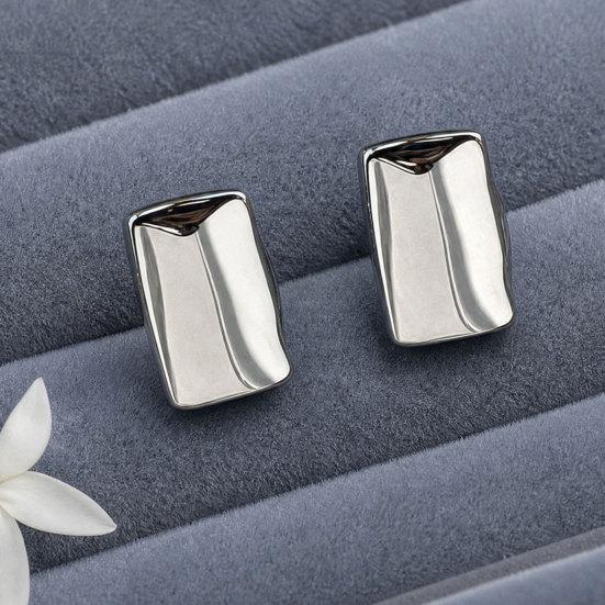 1 Pair Chunky Earrings for Women, Silver/Gold Statement Drop Stud Earrings, Geometric Square Jewelry Gift