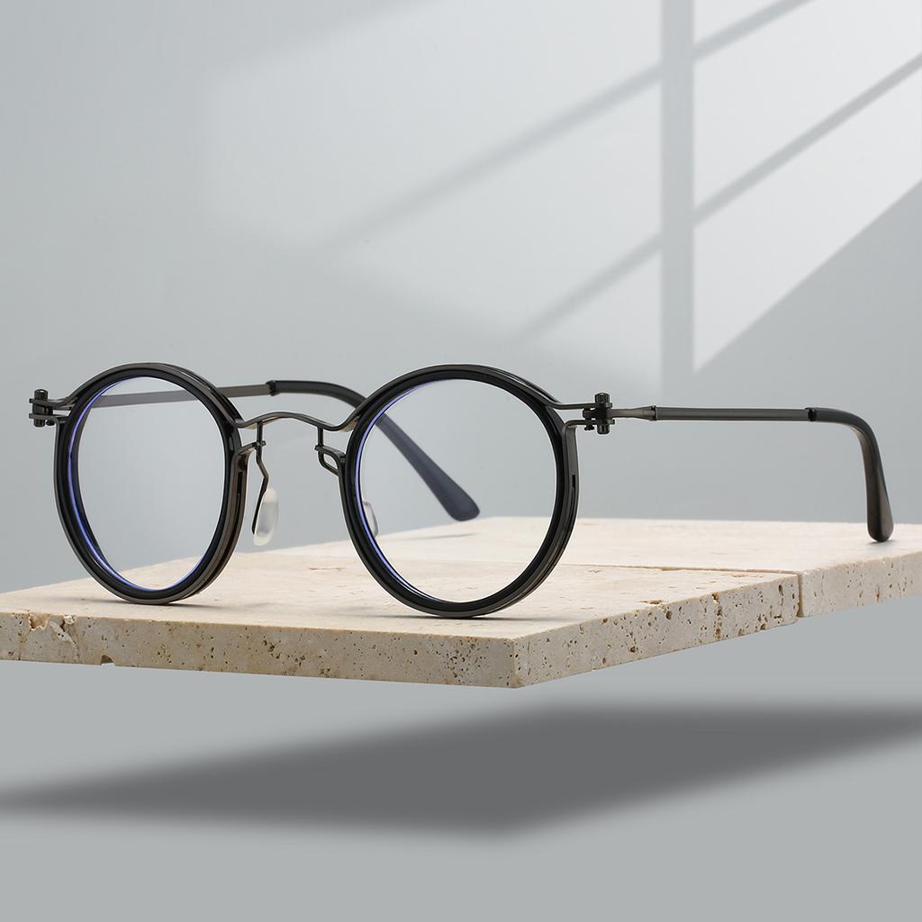 Retro Round Glasses with Blue Light Blocking Men Chic Metal Punk Frame Women's Fashion Ultra-light Eyewear for Decor
