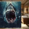 Polyester Shark Shower Curtain Waterproof Bathroom Liner Men's Decor Scary Jaws Caveman Art Shower Curtain for Modern Home