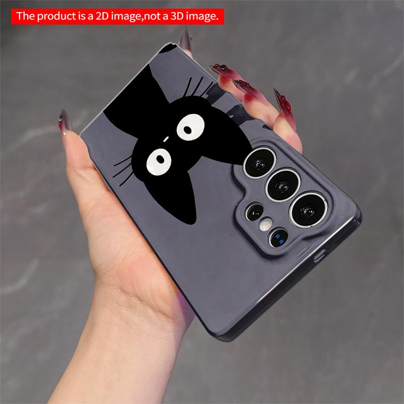 2DFlat Samsung phone case Black Cat with Wide Eyes Phone Case Applicable to Galaxy S22 S23 S24 S25ULTRA S26 A12 A13 A14 A15 A16