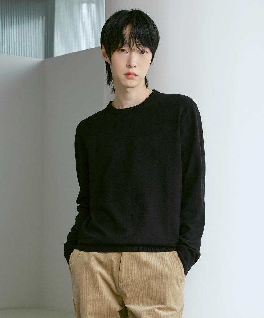210EDIT Unisex Cashmere Blended Down Round Neck [Black]_Zz5Sw010