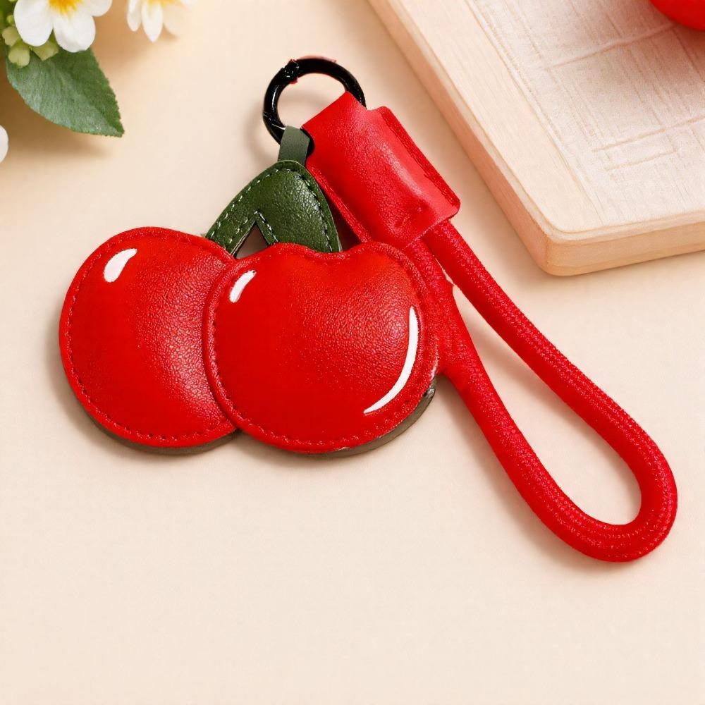 Peach Cherry Keychain Cartoon Car Keyring Creative PU Leather Bag Pendant  Students