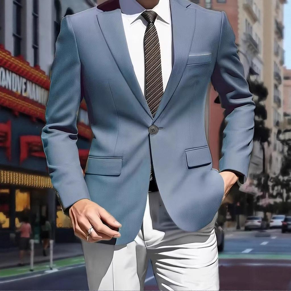 Herbst Neue Herren Einfarbig Slim Fit Anzugjacke mit Brustattrappe und Innenfutter