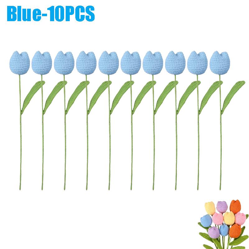 Handmade Crochet Tulip Flowers Bouquet Artificial Knit Simulation Craft Gift for Mom Women Bride Wedding Home Decor Party Supply