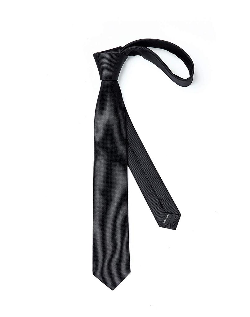 [HISDERN] Narrow Tie, Black, Men's, Plain, Slim, 5.5cm Wide, Silk, Washable, Suitable for Weddings, Funerals, and Other Formal Occasions, Brand G-01