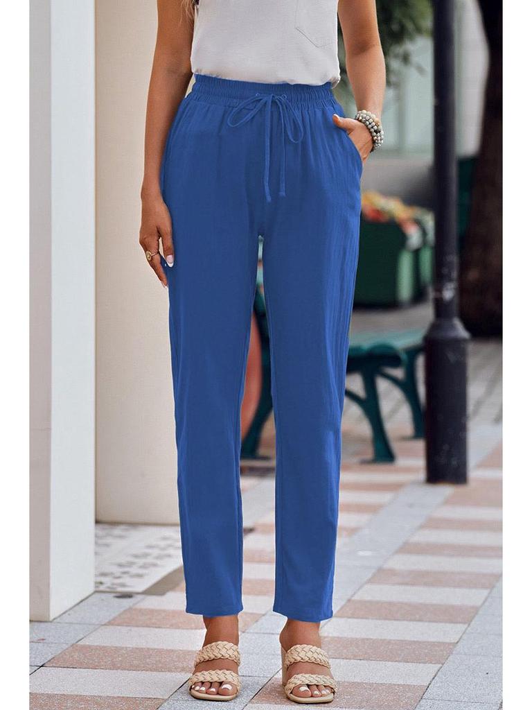 Herbst Damen Baumwoll-Leinen Kordelzug Weitbein Hose