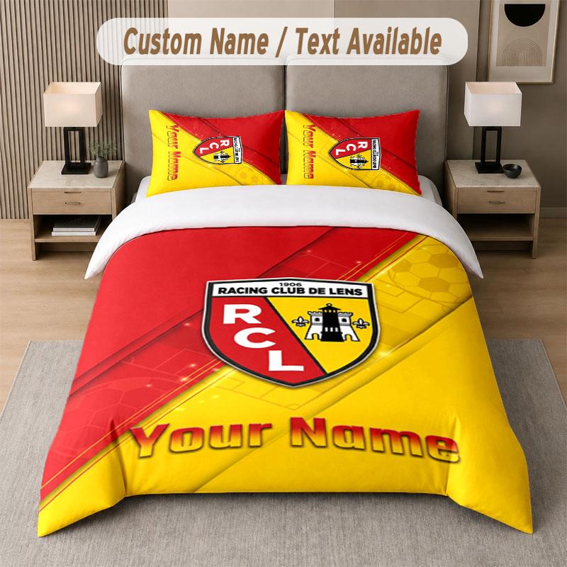Custom Bedding Set Racing Club De Lens Pattern, Print Name Text 1 Duvet Cover Plus 2 Pillowcases Home Textile