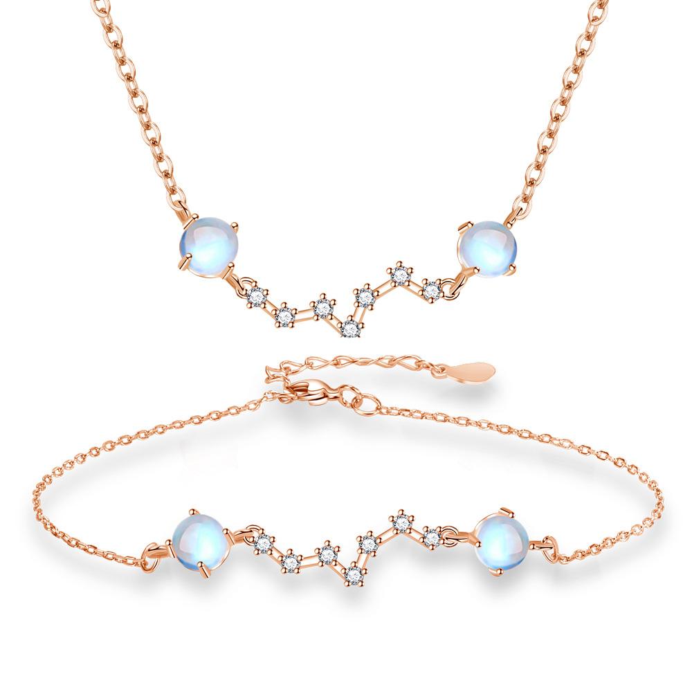Romantic Trendy Moonstone Big Dipper Seven Star Bracelet Necklace Set Women'S Light Luxury Sweet Flash Diamond Bracelet Dream Necklace