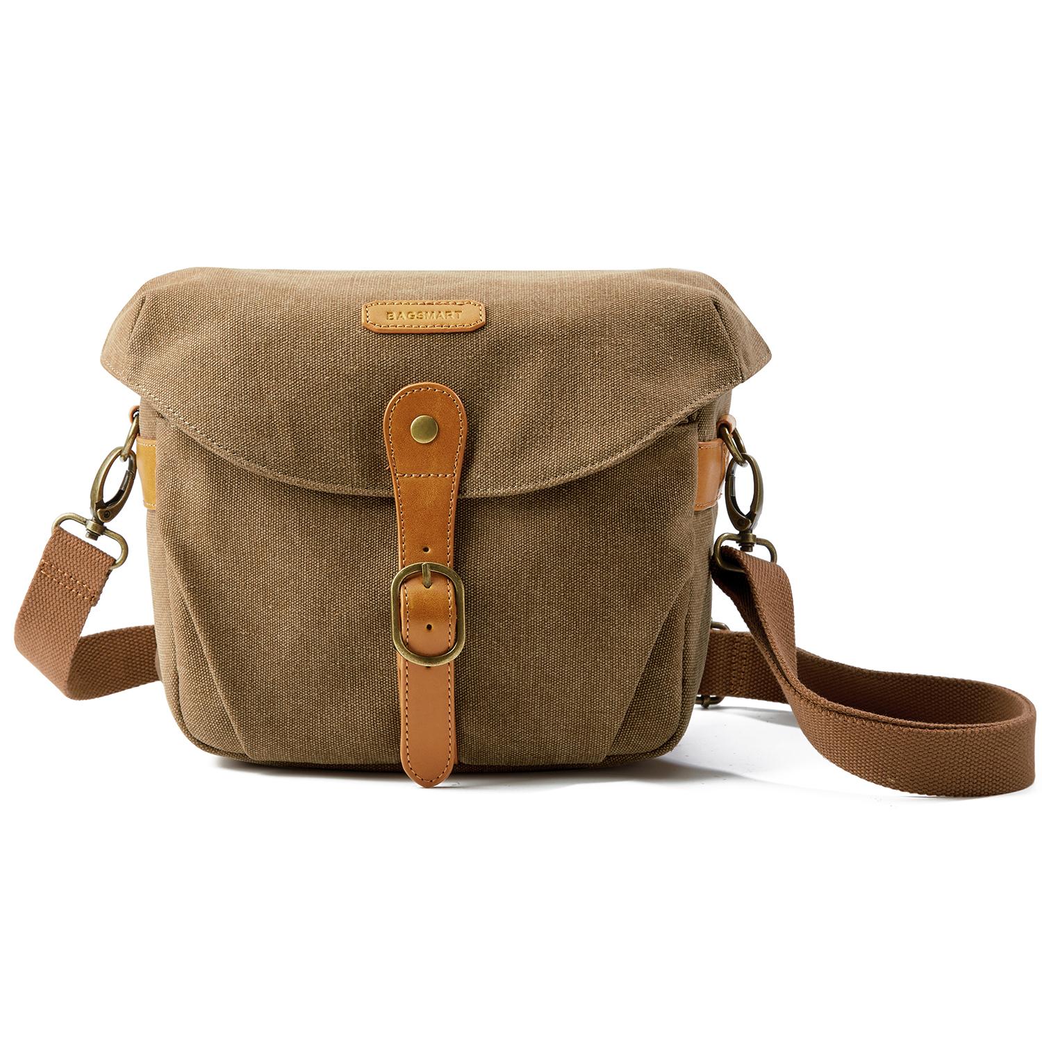

BAGSMART Mini Camera Bag SLR DSLR Canvas High Quality Camera Case Vintage Padded Camera Shoulder Bag with Rain Cover for Women коричневый