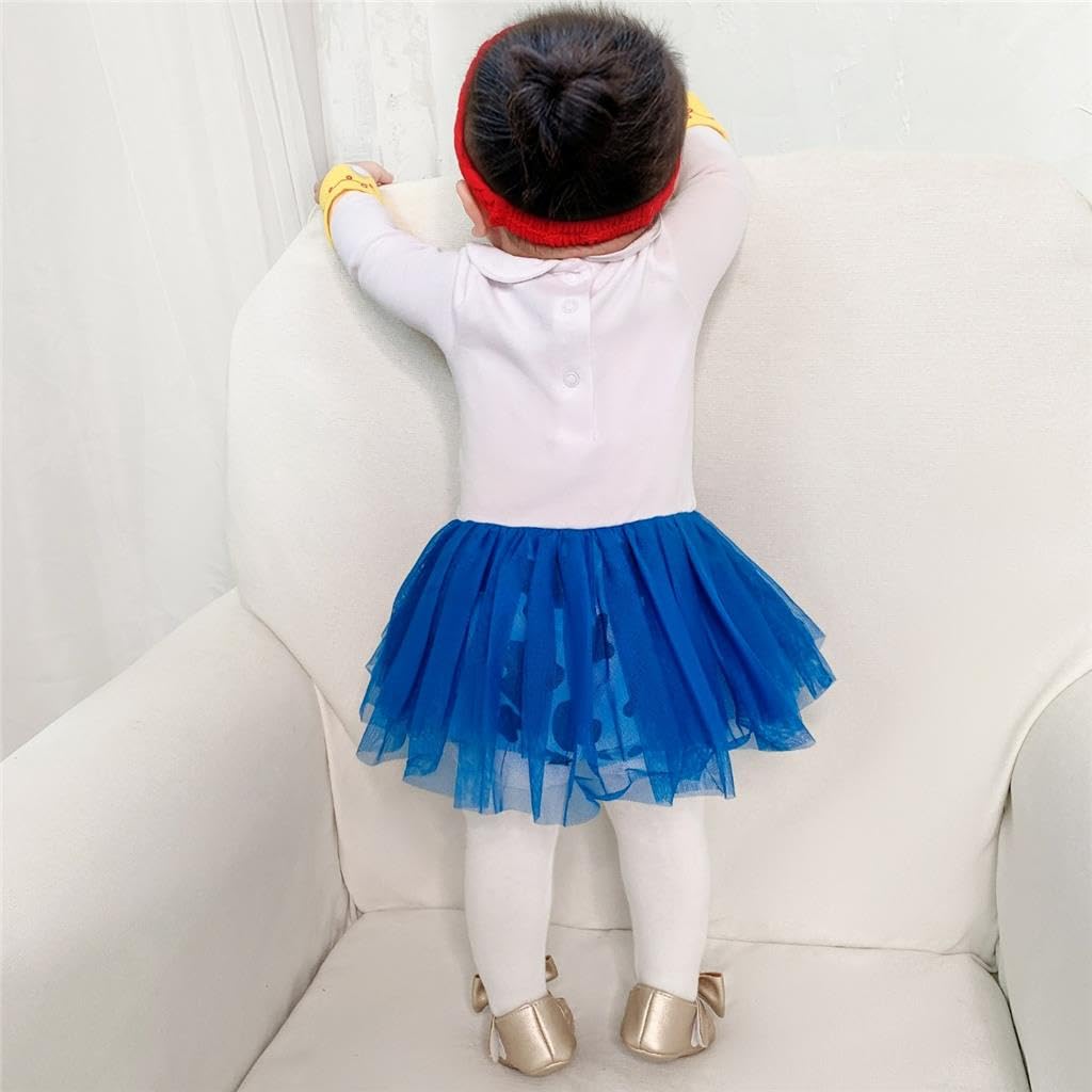 Dressy Daisy Cowgirl Romper for Toddler Cosplay with Perfect for and Ages White Jessie-inspired Girls, Headband, Halloween, Birthdays, Parties, 6-9